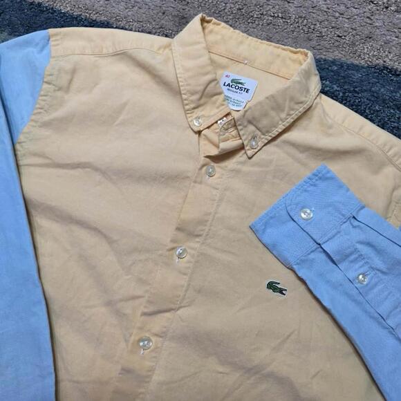 Lacoste Made in France Colorblock Oxford Shirt Yellow Blue Pink Men’s 40 M - Picture 1 of 6
